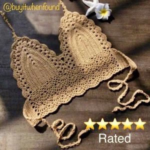 Sexy Crochet Knit Halter Crop Top KHAKI TAN M L X